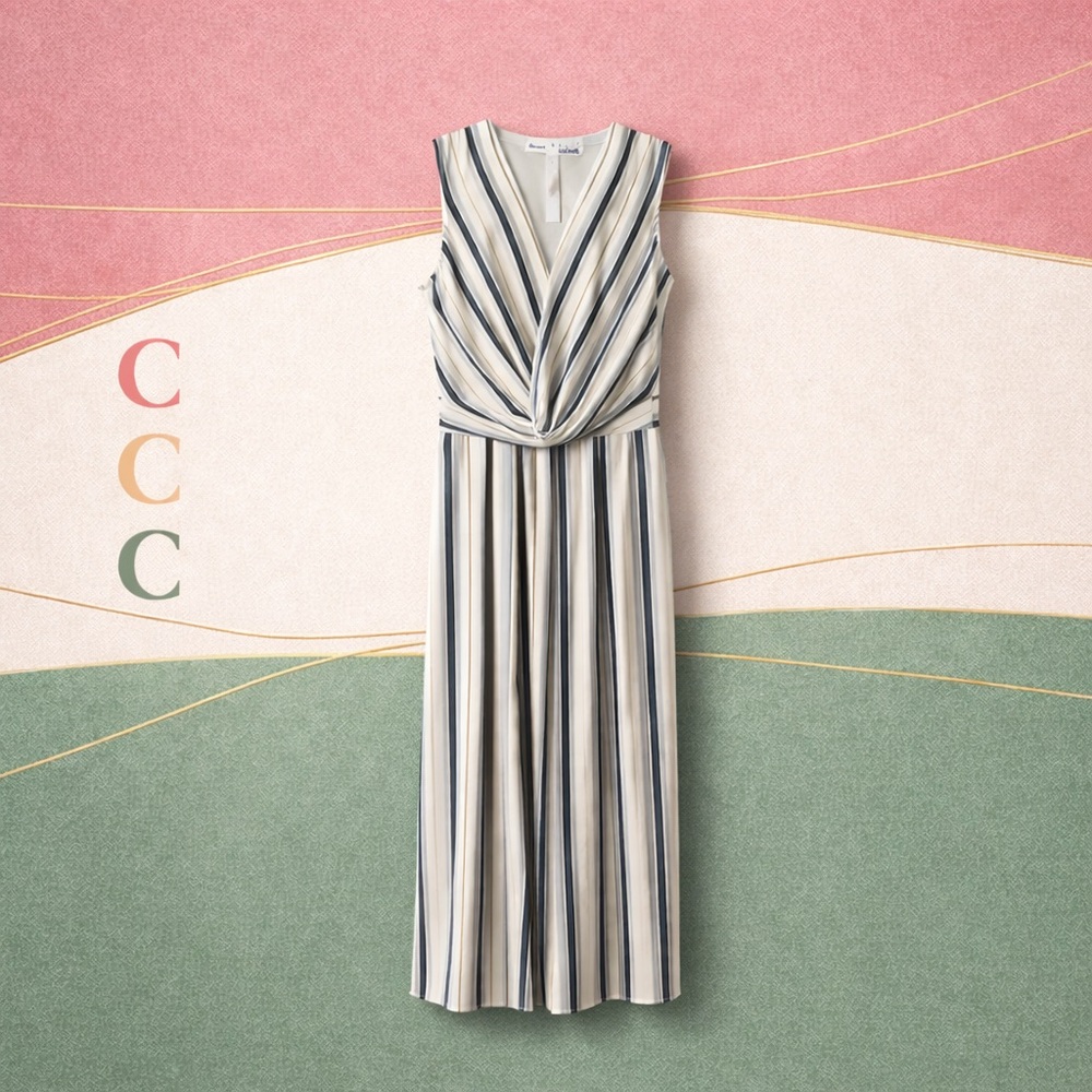 Joseph Ribkoff Elegant Striped Jumpsuit Pockets Wide cropped Leg Size 4